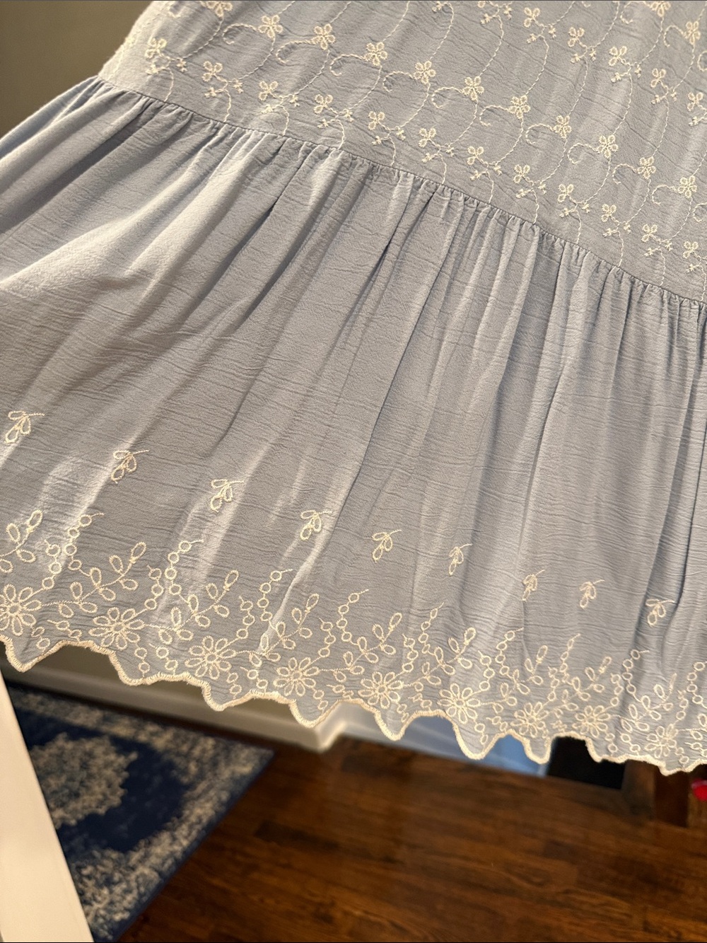 American Eagle Outfitters Light Blue Embroidered Tiered Sundress - Picture 4 of 5